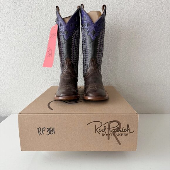 Rod Patrick Womens Cowboy Boots 9AA Brown Purple Round Toe Tall Western Cowgirl - Picture 12 of 13